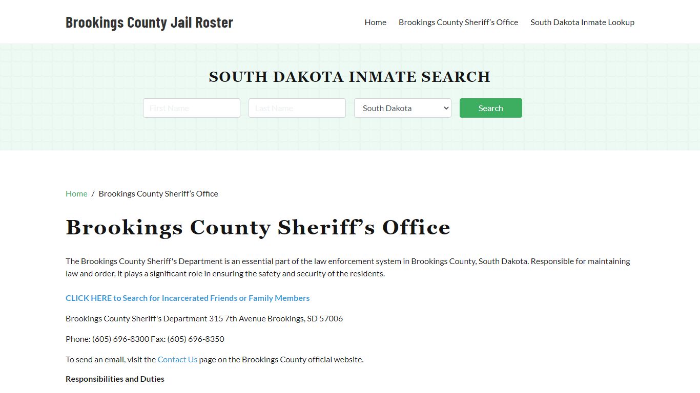 Brookings County Sheriff Office, SD, Arrest Warrants Search